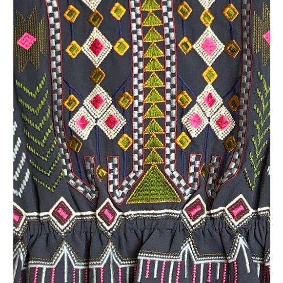 Anthropologie one September Women's XS Petite embroidered navy tunic blouse top - Picture 4 of 7